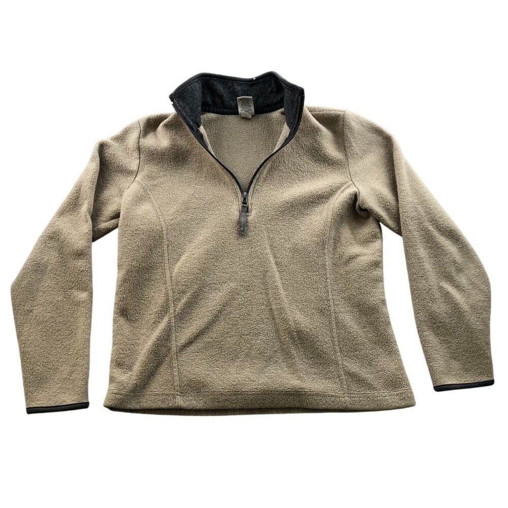 Old Navy Womens Fleece Jacket Medium Pullover Beige 1/4 Zip Cozy Outdoors Casual